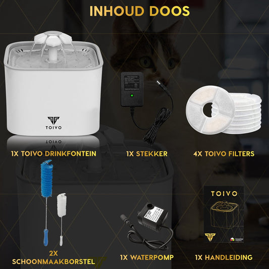 Toivo Drinkfontein - Hond/Kat – 2.5 Liter- Incl. 4 filters en cleaning tool