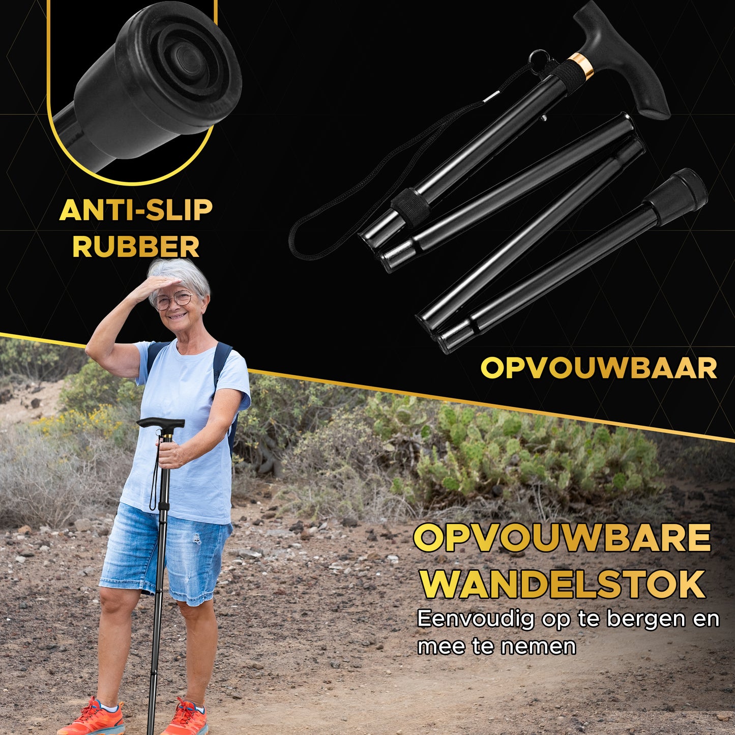 Toivo Wandelstok - Verstelbaar & Opvouwbaar - Incl. Opbergtas - 92-82 CM
