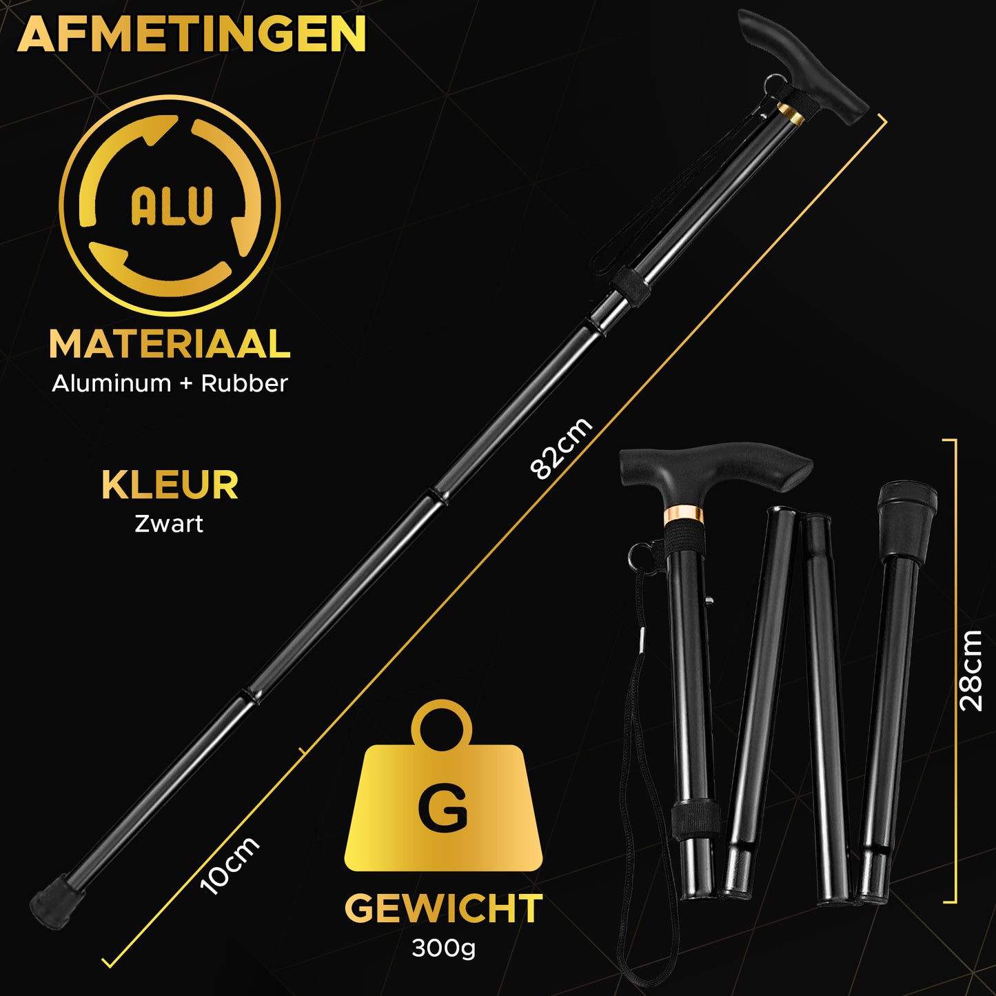 Toivo Wandelstok - Verstelbaar & Opvouwbaar - Incl. Opbergtas - 92-82 CM