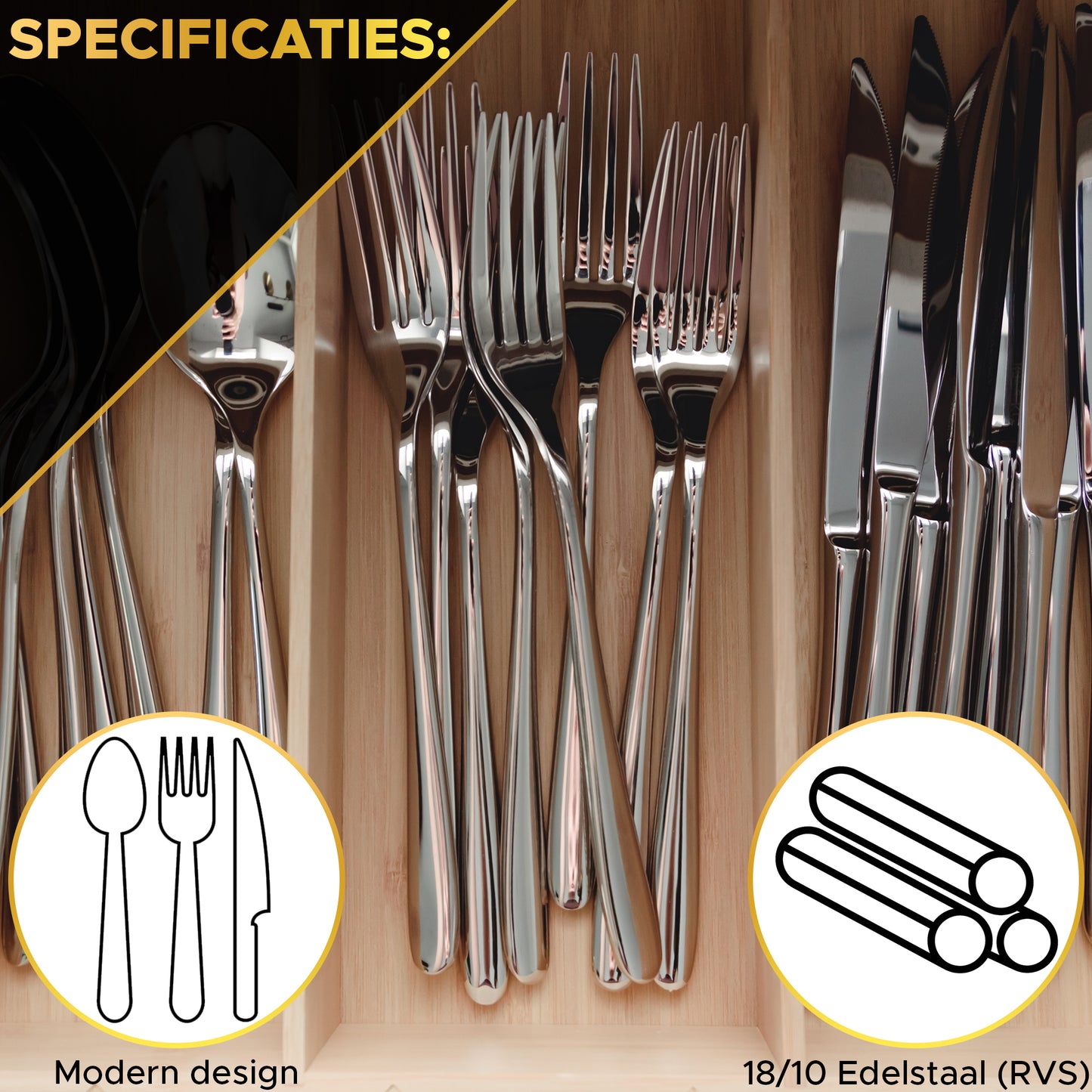 Toivo Kitchen Bestekset 4 Persoons - 24 Delig - Lepels, Messen, Vorken & Steakmessen - Vaatwasserbestendig - Zilver / RVS
