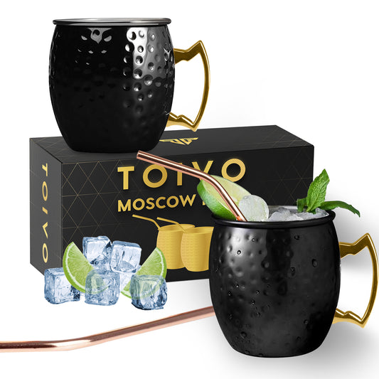 Toivo Moscow Mule Bekers DELUXE - Set van 2 Stuks - Inclusief RVS Rietjes