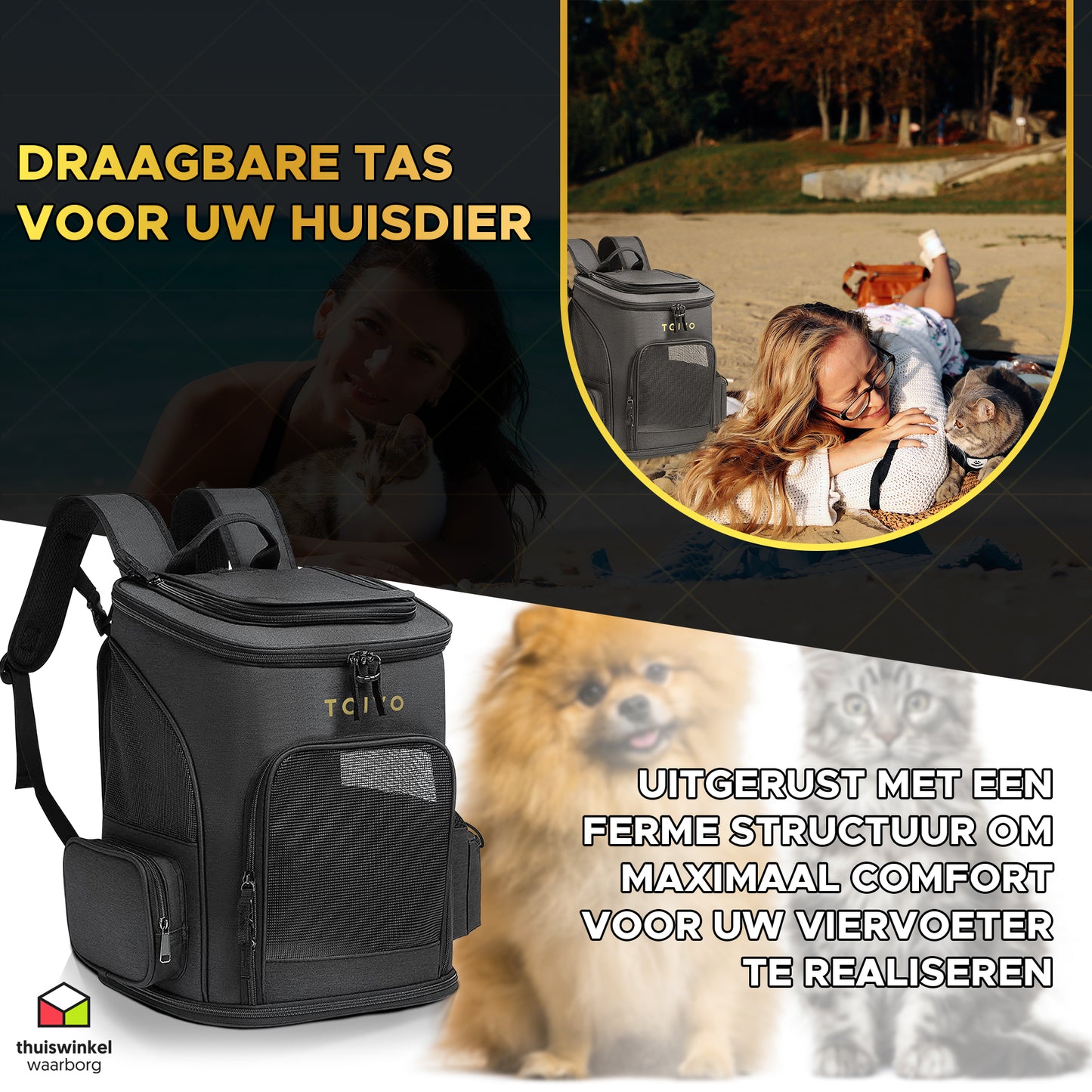 Toivo Honden Draagtas Hondenrugzak - Hoge Kwaliteit Milieuvriendelijk 400D Nylon Materiaal - Tot 8kg - 40x33x26CM