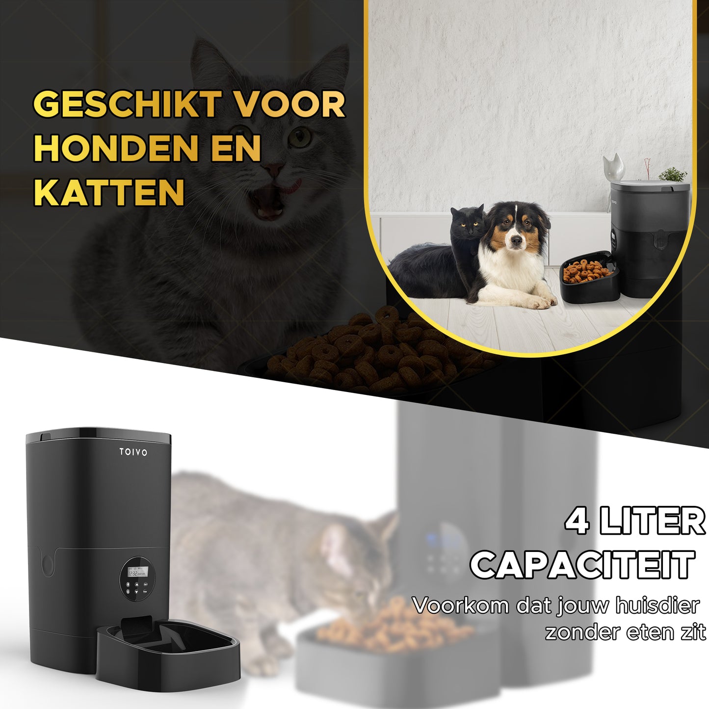 Toivo Voerautomaat 4L Pro - Automatische Voerbak - Voerdispenser - Katten en Honden Voerautomaat