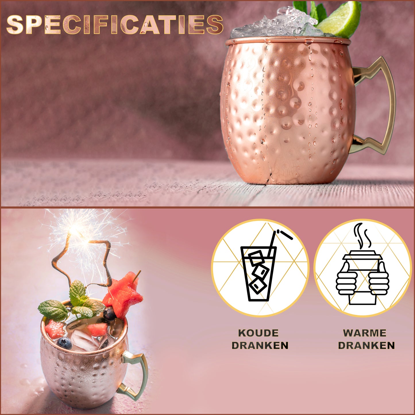 Toivo Moscow Mule Bekers DELUXE - Set van 2 Stuks - Inclusief RVS Rietjes- Koper