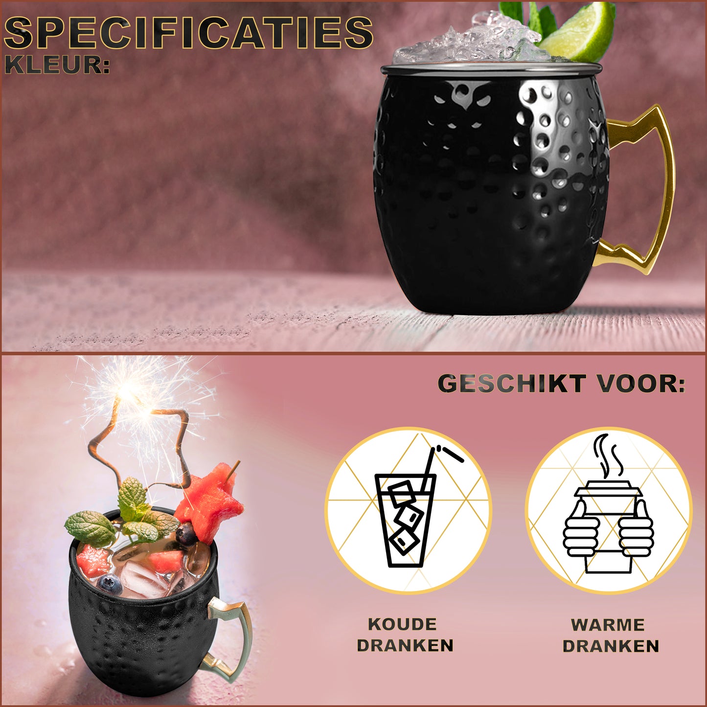 Toivo Moscow Mule Bekers DELUXE - Set van 2 Stuks - Inclusief RVS Rietjes