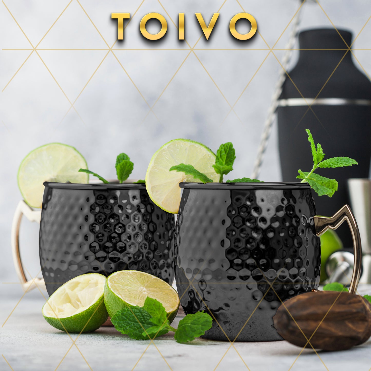 Toivo Moscow Mule Bekers DELUXE - Set van 2 Stuks - Inclusief RVS Rietjes