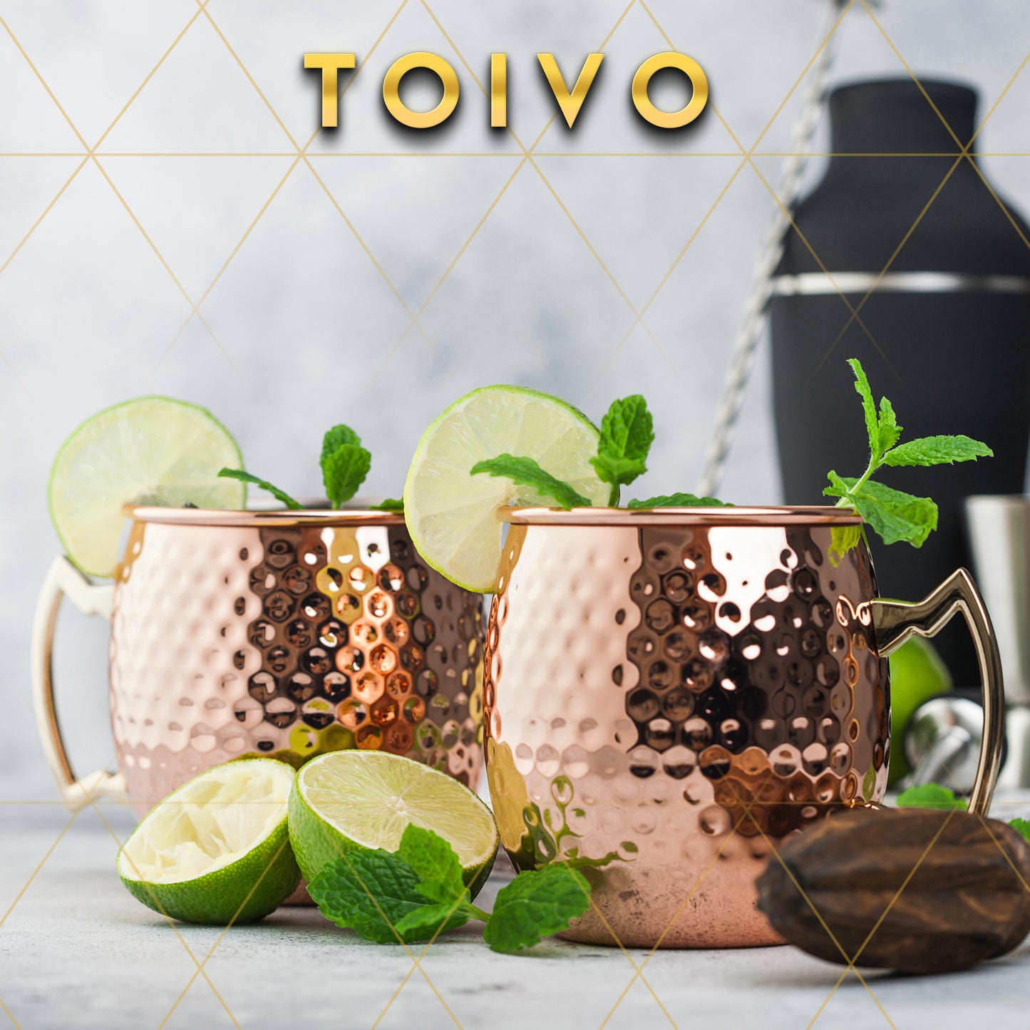 Toivo Moscow Mule Bekers DELUXE - Set van 2 Stuks - Inclusief RVS Rietjes- Koper