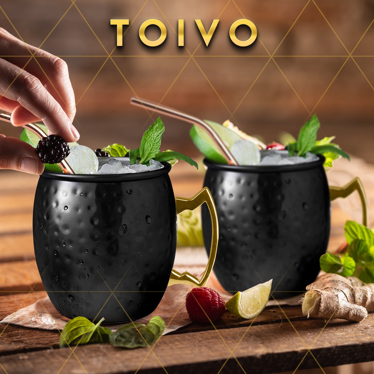 Toivo Moscow Mule Bekers DELUXE - Set van 2 Stuks - Inclusief RVS Rietjes